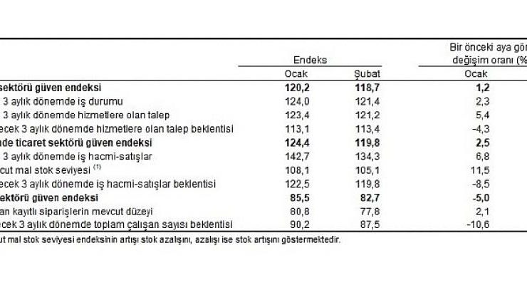 Hizmet, Perakende Ticaret ve İnşaat Güven Endeksleri, Şubat 2022