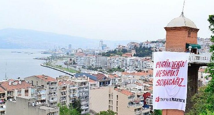 Tarihi Asansör’de “Bugünlerin Hesabını Soracağız” pankartı