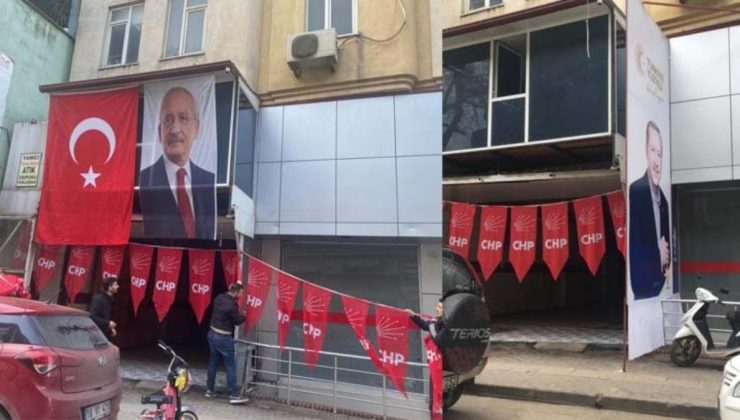 AKP’liler, CHP seçim ofisini Erdoğan posteri ile gizlemek istedi