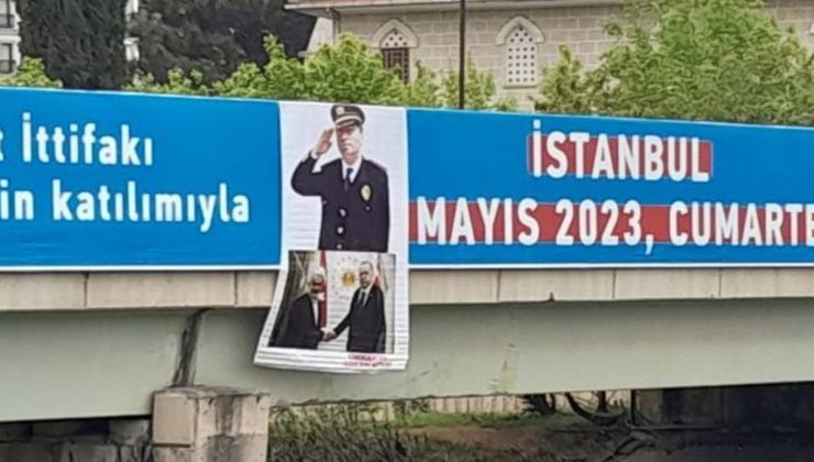 İstanbul’da üst geçitte Gaffar Okkan’lı afişle protesto