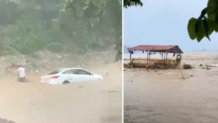 Antalya’da yağmur sonrası dere taştı, tesisler ziyan gördü