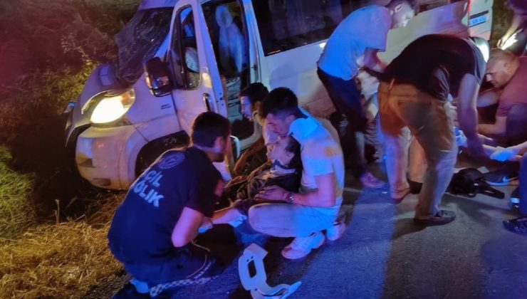 Lastiği patlayan işçi servisi şarampole devrildi: 14 yaralı