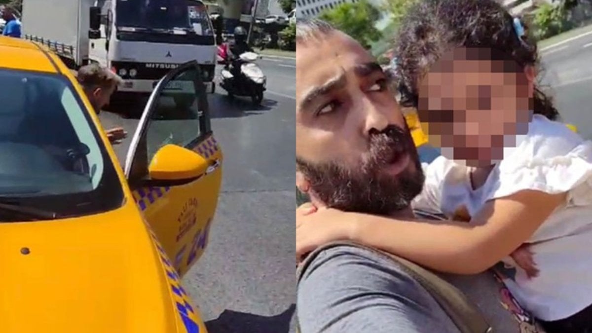 Mesafeyi beğenmeyip taksiden indirdi, babayı kızının yanında darp etti