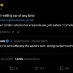 Elon Musk Açıkladı: Tesla Model Y, 2025’te Dünyanın En Çok Satan Otomobili Oldu
